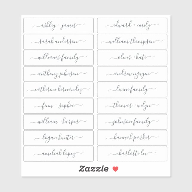 Calligraphy Guest Names Labels 18x, ORDER M oder L (Blatt)