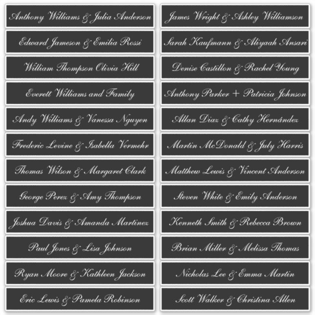 Calligraphy Guest Names Labels Black (Vorderseite)