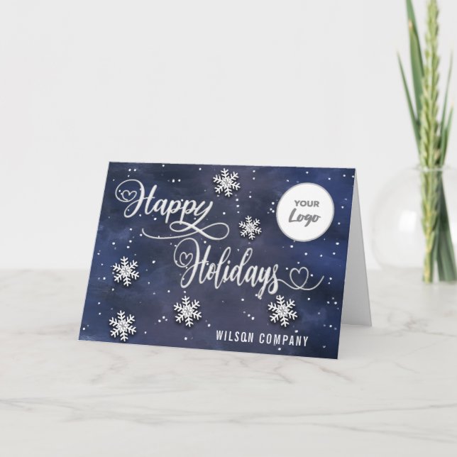 Calligraphy Happy Holidays Firmenlogo Feiertagskarte (Vorderseite)