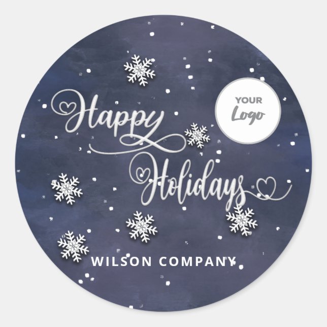 Calligraphy Happy Holidays Firmenlogo Holiday Runder Aufkleber (Vorderseite)
