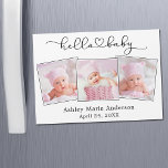 Calligraphy Heart 3 Foto Hello Baby Magnet Card<br><div class="desc">Moderne Minimalistische Einfache Kalligrafie Herzstück Hello Baby Foto Announcement Magnet Card - 3 Fotos</div>