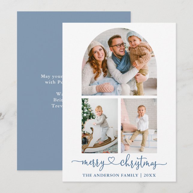 Calligraphy Heart Dusty Blue Arch Foto Weihnachten (Vorne/Hinten)