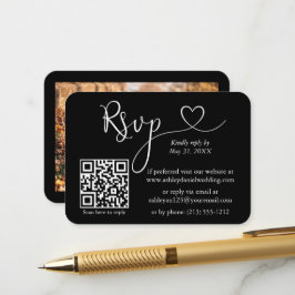 Calligraphy Heart Foto Wedding Black UAWG QR Begleitkarte