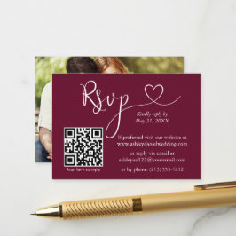 Calligraphy Heart Foto Wedding Burgundy QR UAWG Begleitkarte