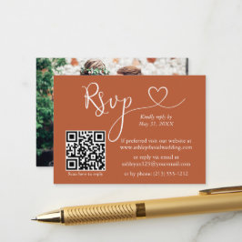 Calligraphy Heart Foto Wedding Terracotta QR UAWG Begleitkarte