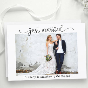 Calligraphy Heart Just Married Foto Wedding Ankündigung