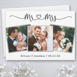 Calligraphy Heart Mr. and Mrs Wedding 3 Foto Dankeskarte