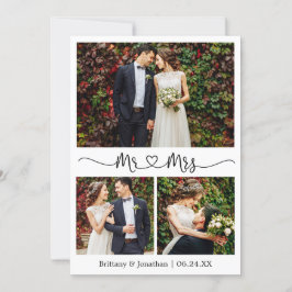 Calligraphy Heart Mr. and Mrs Wedding 3 Foto Dankeskarte