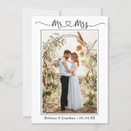 Calligraphy Heart Mr. and Mrs. Wedding Foto Dankeskarte