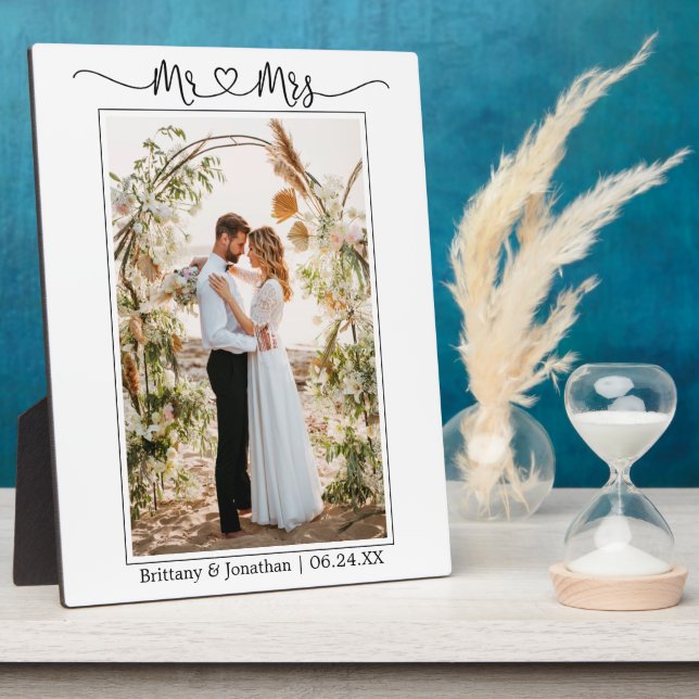 Calligraphy Heart Mr. and Mrs. Wedding Foto Fotoplatte (Seite)