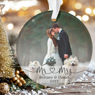Calligraphy Heart Mr. and Mrs. Wedding Foto Ornament