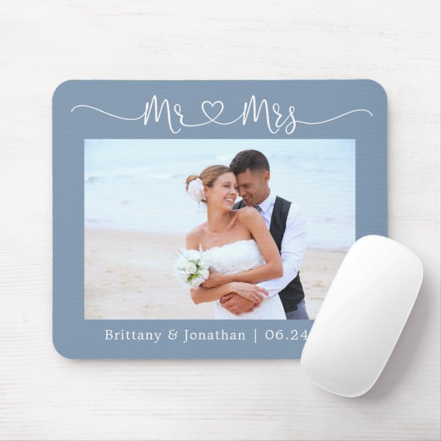 Calligraphy Heart Mr. Wedding Dusty Blue Mousepad (Mit Mouse)