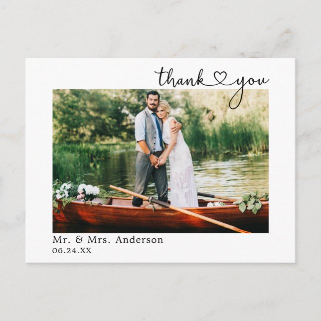 Calligraphy Heart Wedding Foto Vielen Dank Postkarte (Vorderseite)