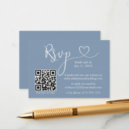 Calligraphy Heart Wedding QR UAWG Dusty Blue Begleitkarte