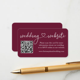 Calligraphy Heart Wedding Website QR Burgundy Begleitkarte
