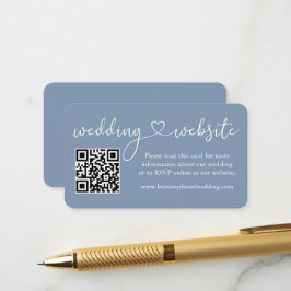 Calligraphy Heart Wedding Website QR Dusty Blue Begleitkarte