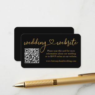 Calligraphy Heart Wedding Website QR Gold Black Begleitkarte