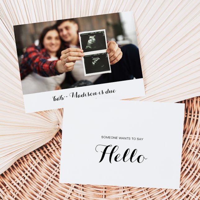 Calligraphy Hello Foto Baby Announccard Dankeskarte (Von Creator hochgeladen)