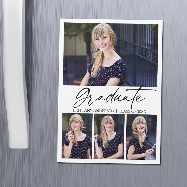 Calligraphy Ink Abschluss 4 Foto Magnet Card (Customize to change your personalized text size or text style.)