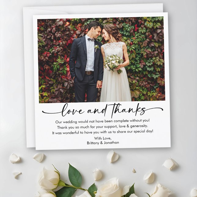 Calligraphy Ink Pen Script Foto Wedding Square Dankeskarte (Customize to add more text or photos to back of card.)