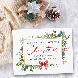 Calligraphy Ink Pen Watercolor Greenery Red Bow Feiertagspostkarte