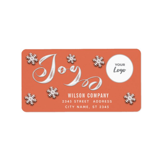 Calligraphy Joy snowfakes Firmenlogo Holiday Adressaufkleber (Vorne)