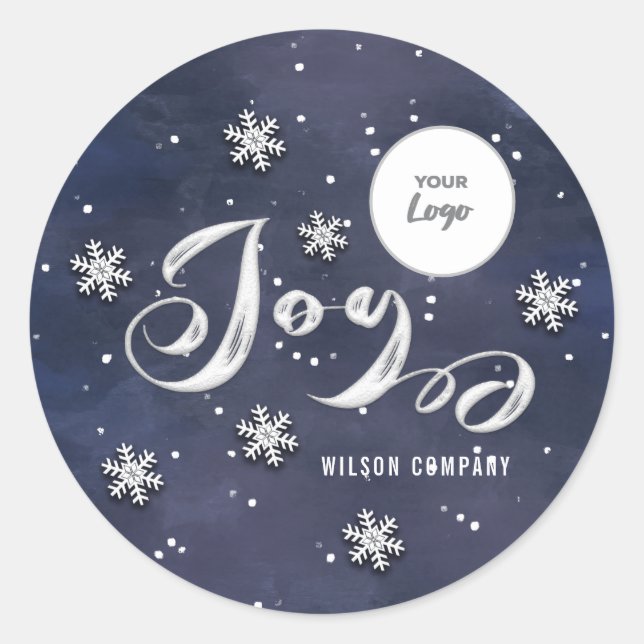 Calligraphy Joy snowfakes Firmenlogo Holiday C Runder Aufkleber (Vorderseite)