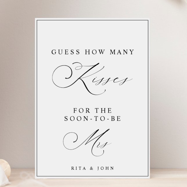 Calligraphy Kisses für Mrs. Brautparty Game Sign Poster (Von Creator hochgeladen)