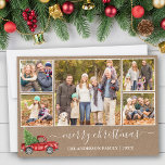 Calligraphy Kraft Christmas Red Truck 5 Foto Feiertagskarte<br><div class="desc">Modernes Kalligrafie Script 5 Foto Familienfoto Collage Merry Christmas Kraft Card beinhaltet Watercolor Vintag Red Truck with Tree</div>