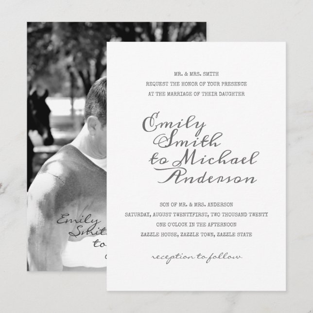 Calligraphy Letterpress FOTO Hochzeitseinladungen Einladung (Vorne/Hinten)
