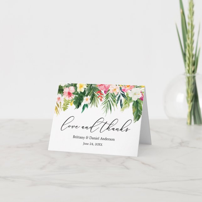 Calligraphy Love Merci Tropical Pink Floral Note (Devant)