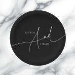 Calligraphy Minimalist Monogram Wedding Black Pappteller<br><div class="desc">Minimalist modern calligraphy And for wedding.</div>