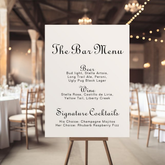 Calligraphy Minimalistisch Wedding Bar Menu Poster (Von Creator hochgeladen)