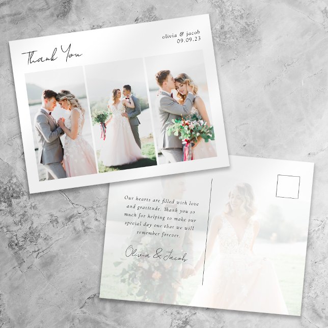 Calligraphy Multi Foto Wedding Vielen Dank Postkarte (Von Creator hochgeladen)