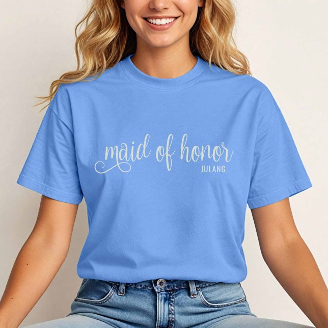 Calligraphy Natural auf Carolina Blue Trauzeugin T-Shirt (Natural on Carolina Blue Maid of Honor  TShirt)