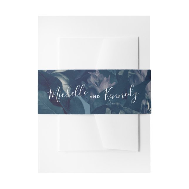 Calligraphy Navy Antique Bouquet Wedding Einladungsbanderole (Vorderseite Beispiel)