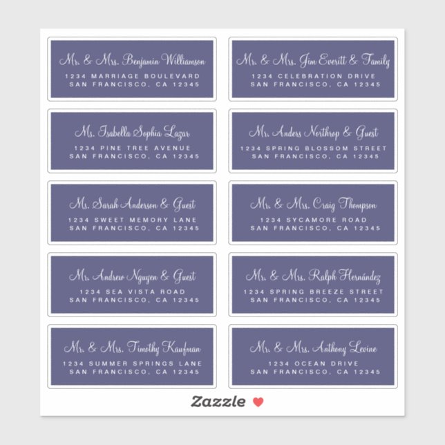 Calligraphy Navy Blue Wedding Guest Address Labels (Blatt)
