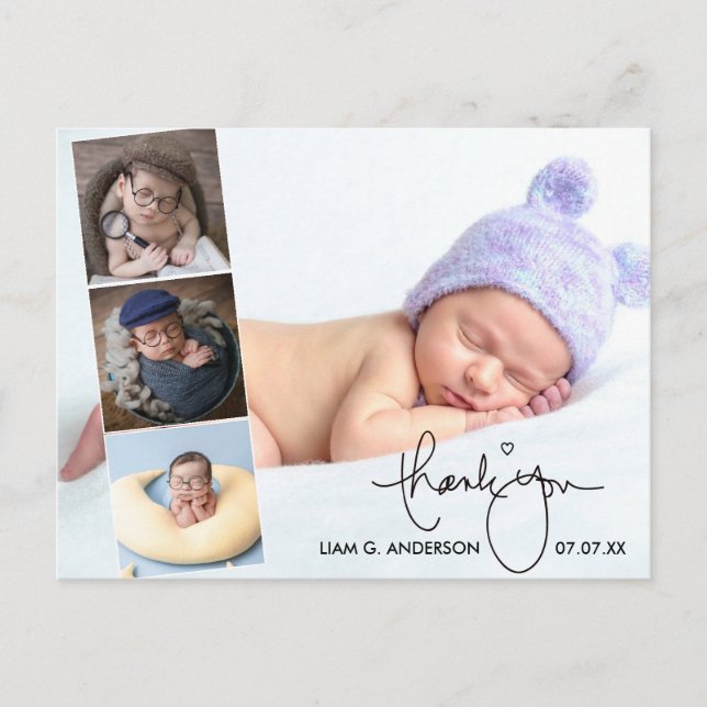 Calligraphy Newborn Baby 4 Foto von Thank You Postkarte (Vorderseite)