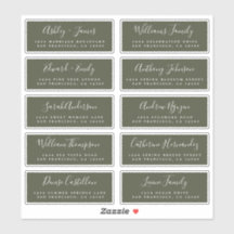 Calligraphy Olive Green Guest Address Labels