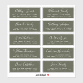 Calligraphy Olive Green Guest Address Labels