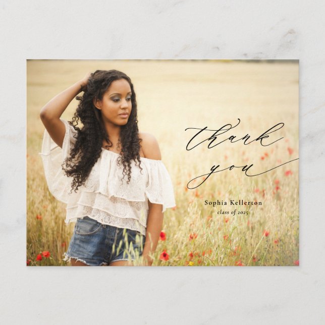 Calligraphy Overlay Foto Abschluss Vielen Dank Postkarte (Vorderseite)