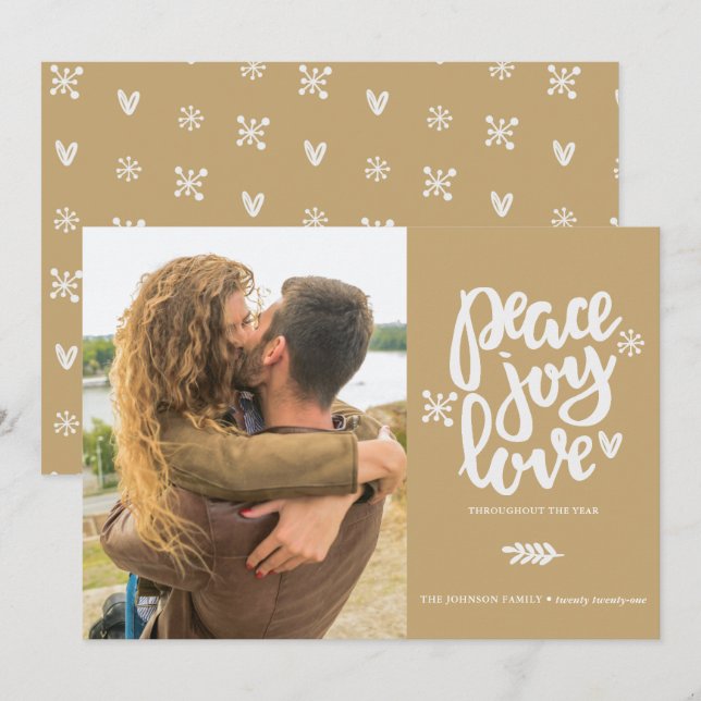 Calligraphy Peace Joy Liebe Foto Holiday Card Einladung (Vorne/Hinten)
