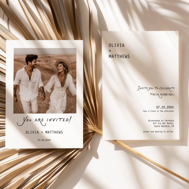 Calligraphy Photo Wedding Invite Modern Minimalist Einladung (Minimalist Photo Modern Wedding Invite)