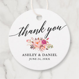 Calligraphy Pink Floral Wedding Vielen Dank Geschenkanhänger