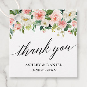 Calligraphy Pink White Floral Wedding Vielen Dank Geschenkanhänger
