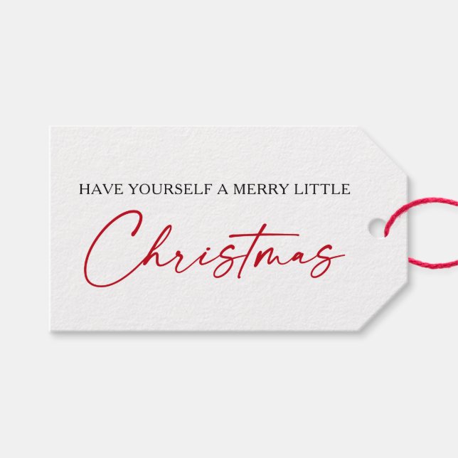 Calligraphy Red Ink Pen Minimalistische Weihnachte Geschenkanhänger (Vorderseite (Horizontal))