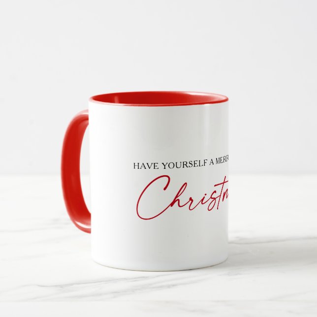 Calligraphy Red Ink Pen Minimalistische Weihnachte Tasse (Vorderseite Links)