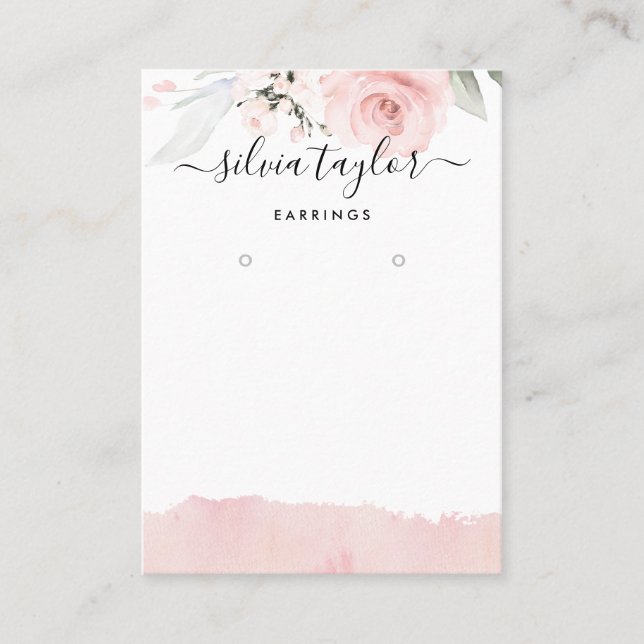 Calligraphy Rose Gold Floral Earring Logo Visitenkarte (Vorderseite)