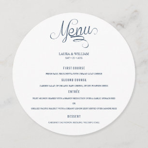 Calligraphy Round Mariage Dîner Menu Pour Plate