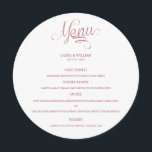 Calligraphy Round Wedding Dinner Menü für Plate Menükarte<br><div class="desc">Moderne und elegante Design bedruckte Rose Gold Calligraphy Round Wedding Dinner Menu Card For Plate,  die mit Ihrem Text angepasst werden kann. Karo im Grafikdesign-Store für andere Produkte,  die diesem Design entsprechen!</div>